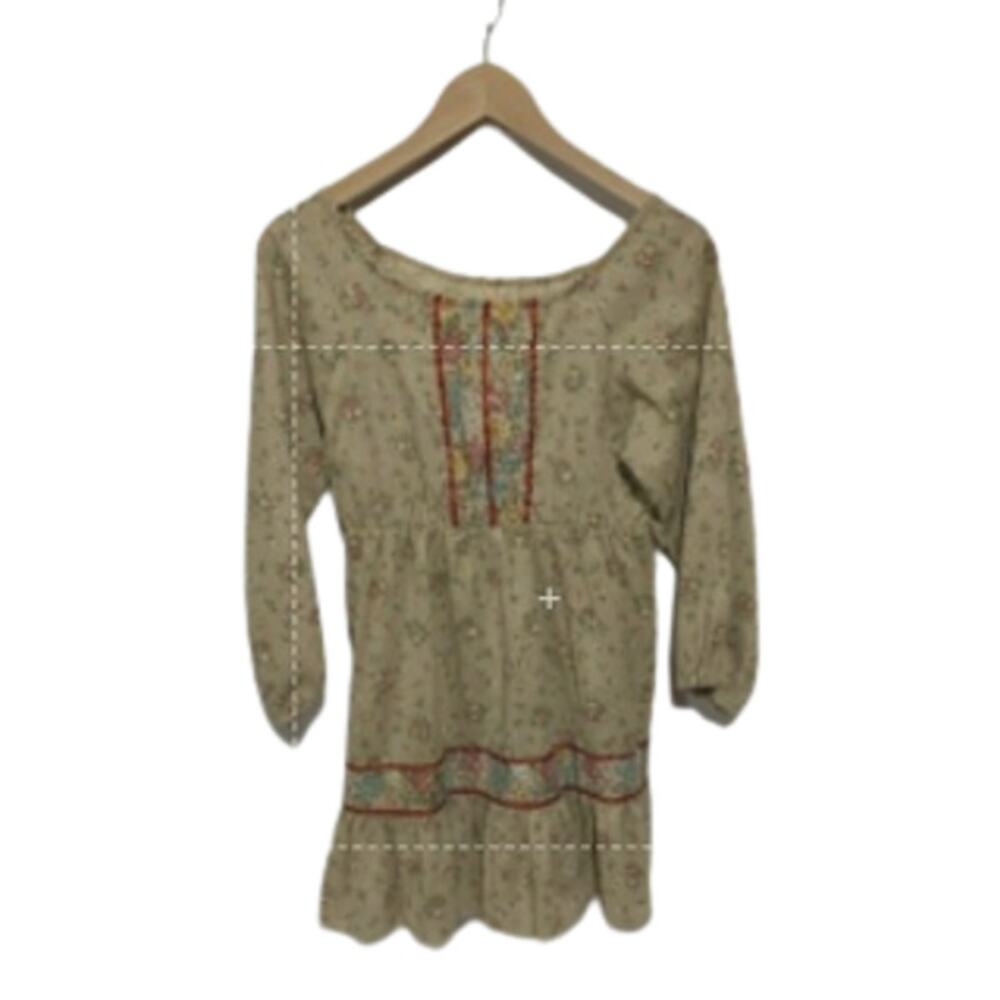 Vintage 1970's Boho Mini Prairie Dress Tunic Top Cream Floral Print Sz xs /child - Picture 6 of 14